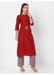 Casual Wear Kurti Set In Maroon And Grey Color